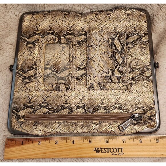 Hobo Lauren Clutch Wallet Snakeskin Print 8.5" x 5" Gold/Black Silver Hardware - Picture 7 of 9